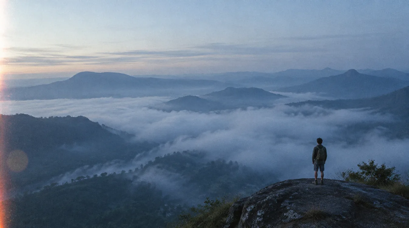 A walker reaching the summit of Pidurangala Rock at first light