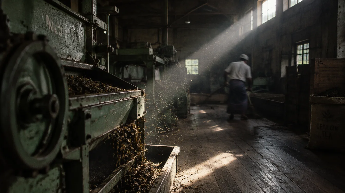 Tea pickers walking through hill-country estates in early morning light