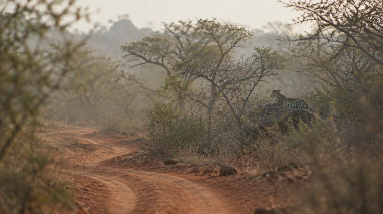 Sri Lankan leopard resting in dry-zone scrub at Yala National Park